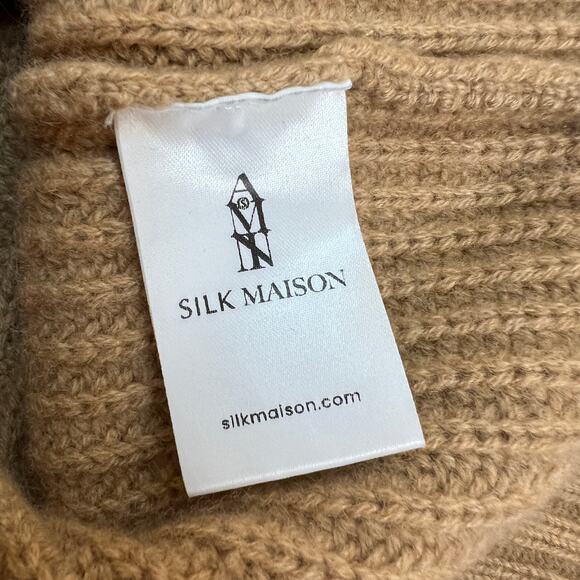 Silk Maison Sweater Cable Oversized Cashmere Wool Blend Small Turtleneck Camel - Picture 6 of 9